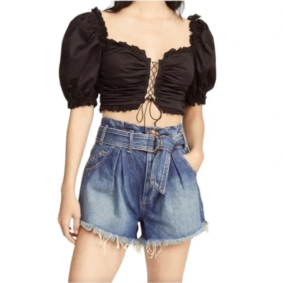 FREE PEOPLE SHORTS LIVIN BLUE WE THE FREE FRAYED w BELT SMALL SEE YOU SOMETIME - Picture 2 of 16